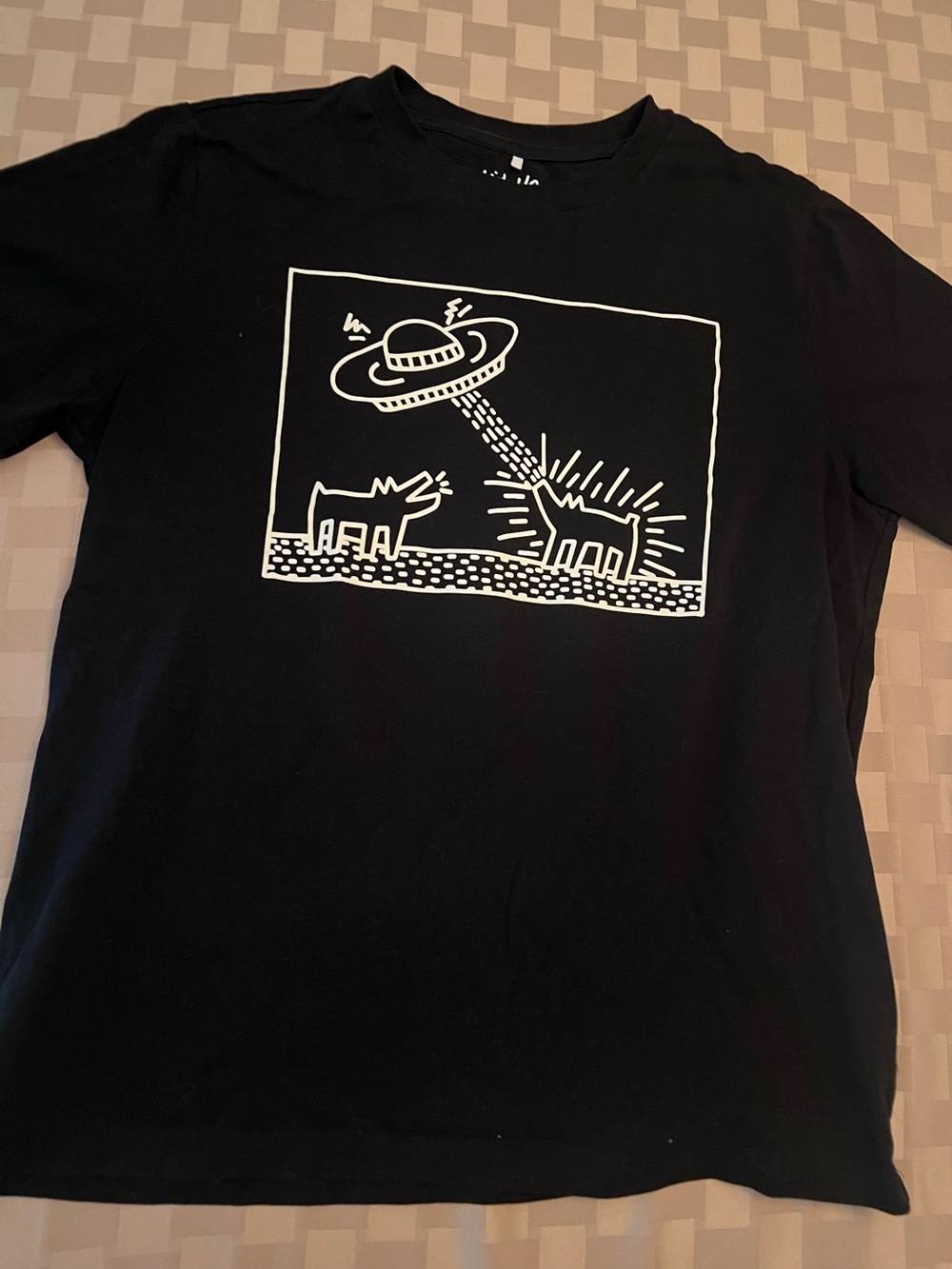 Keith Haring Black Dogs With UFO  Graphic Shirt NWOT L